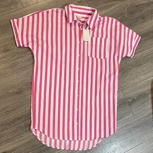 a new day Pink & White Striped Short-Sleeve Button-Down Shirt Dress NWT